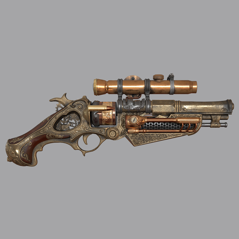 Steampunk Gun Game Asset in Blender