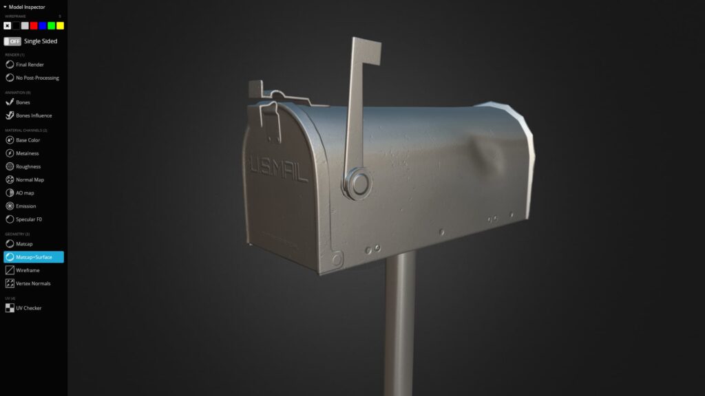 Detailed Matcap View of LowPoly American Style Mailbox with Normal Map