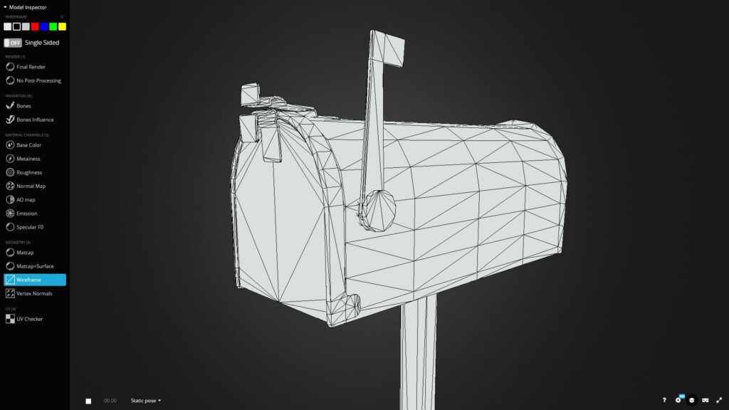 Wireframe of Low-Poly American Style Mailbox 3D Model