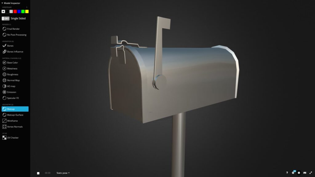Matcap View of LowPoly American Style Mailbox 3D Model without Normal Map