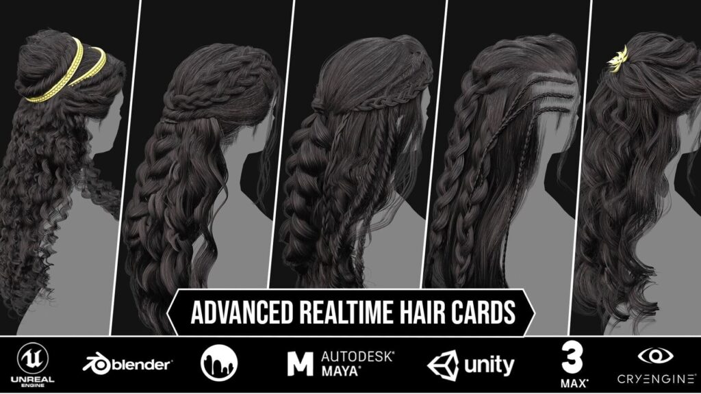 low-poly-hair-cards-3d-models